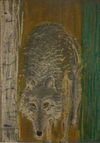 Abbildung: Wolf II, 2008, 100x70 cm, Öl auf Karton von Brigitta C. Quast